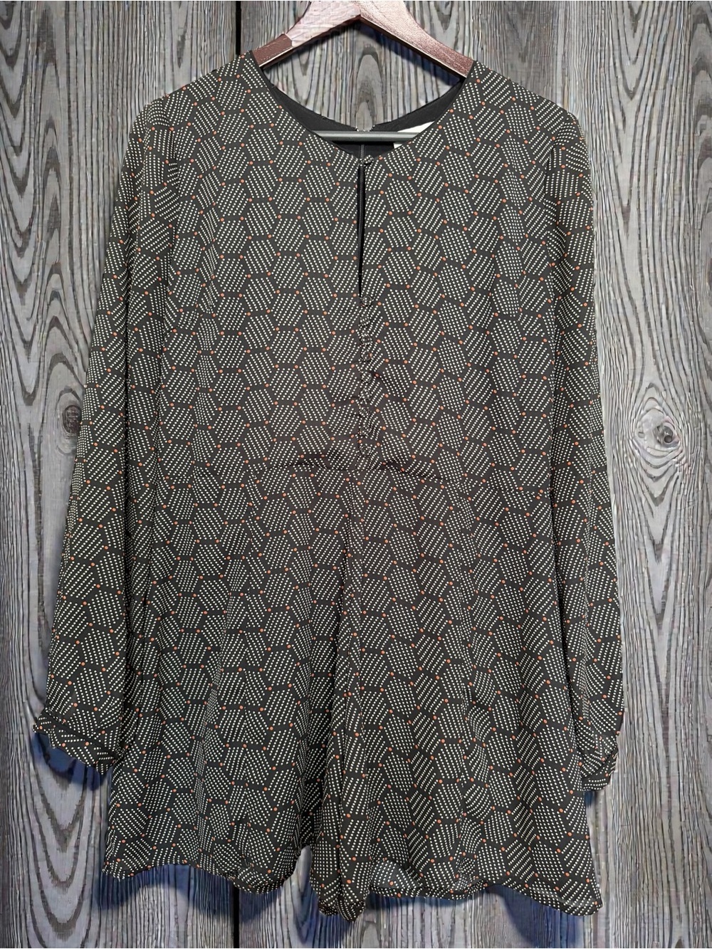 Olive Geometric Long-Sleeve Romper